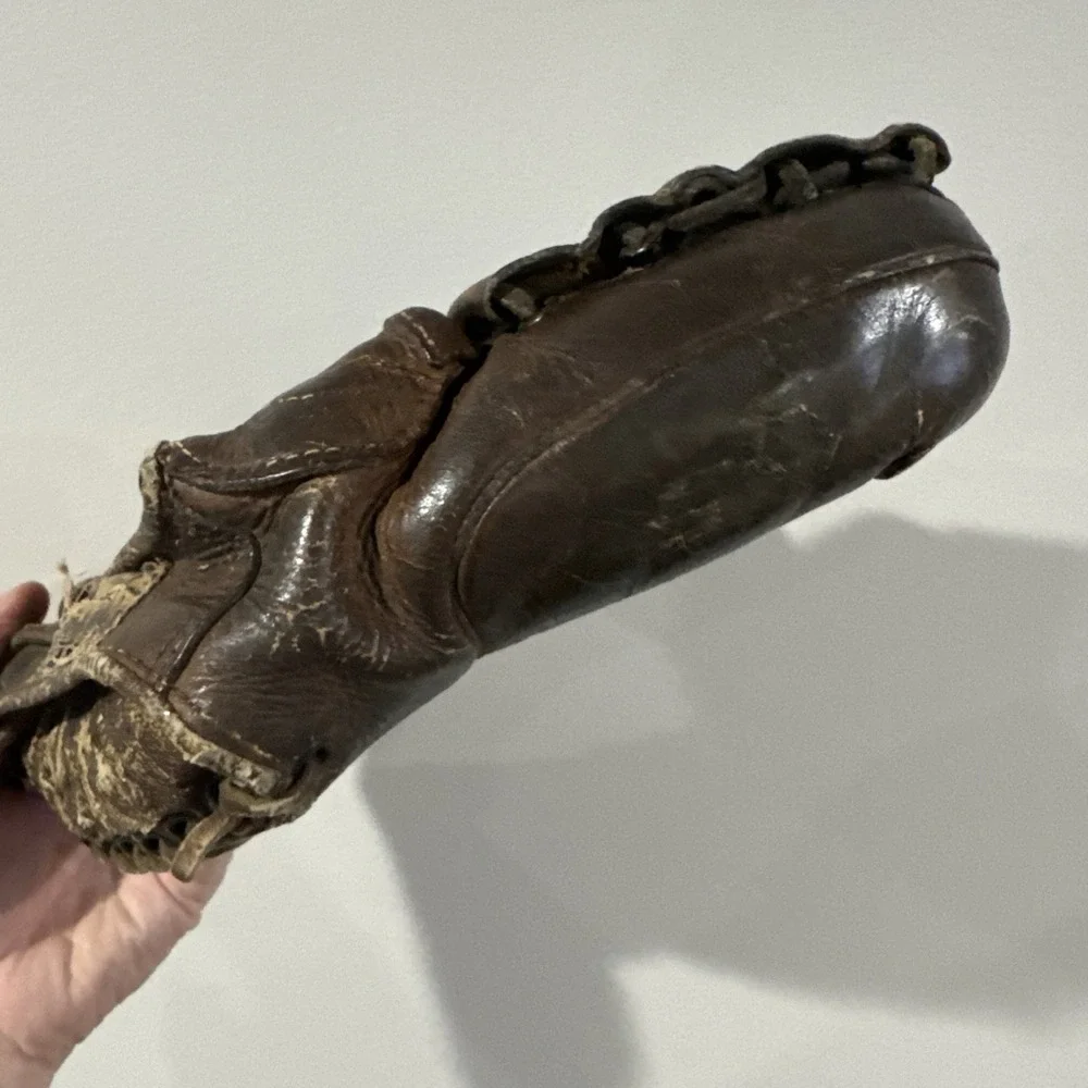 Vintage 1920's KEN-WEL 3-Finger Brown Leather Baseball Glove Antique